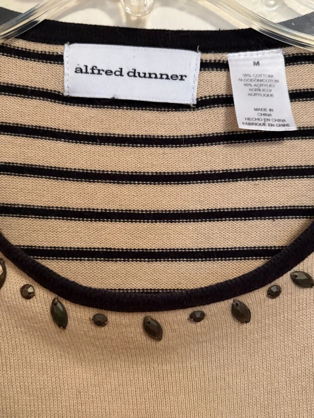 Alfred Dunner | Sweaters | Alfred Dunner Black And Tan Striped Cardigan ...
